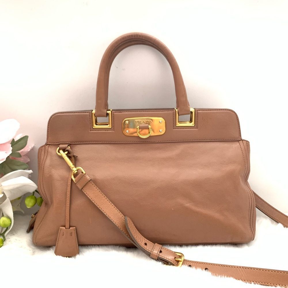 Authentic Prada Calf Leather Satchel Tan Medium